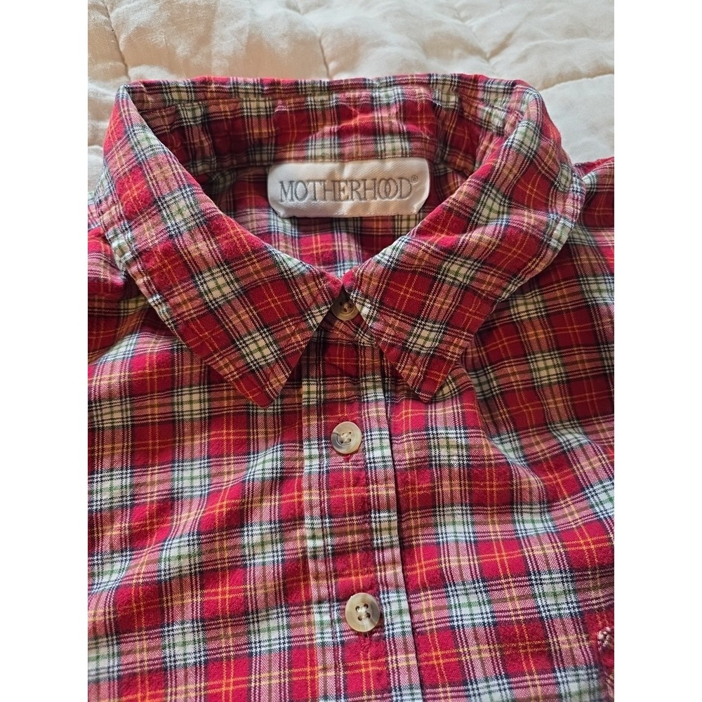 Vintage Motherhood Maternity Nursing Flannel Red Plaid Button Down Top Medium